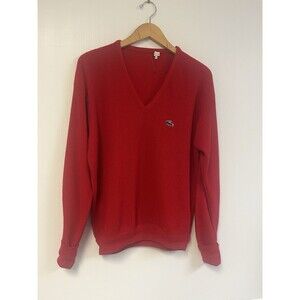 Vintage Izod Lacoste V-Neck Pullover Sweater Mens Size XL Red Long Sleeve